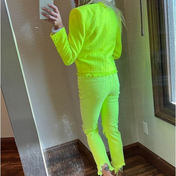 L’AGENCE High Line Lime Neon Green Destructed ONE OF A KIND RARE 25 Jean - Picture 9 of 10